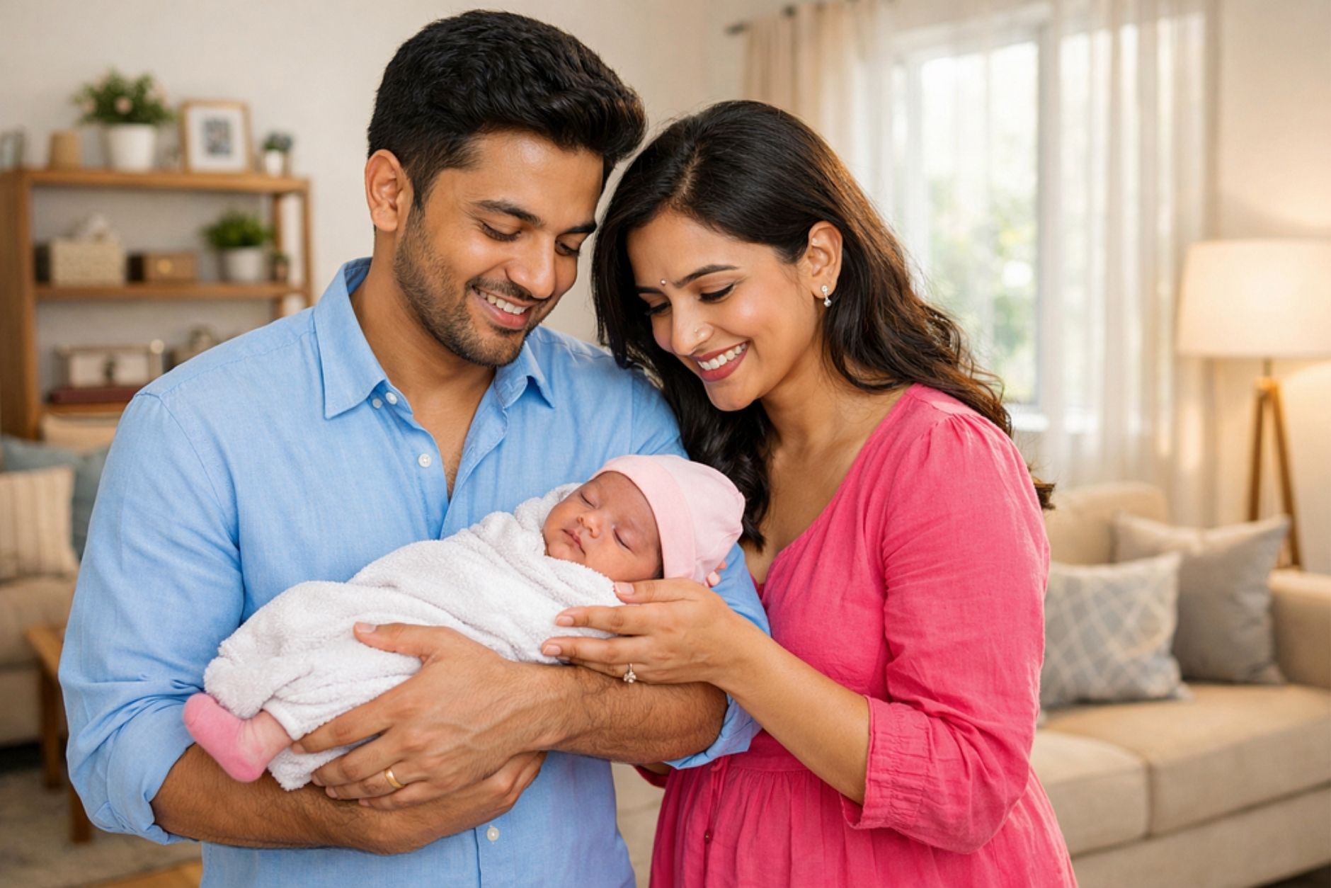 mother father wirth new born baby